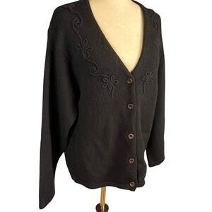 United Colors of Benetton Black Cardigan Sweater Shetland Wool Women's Medium